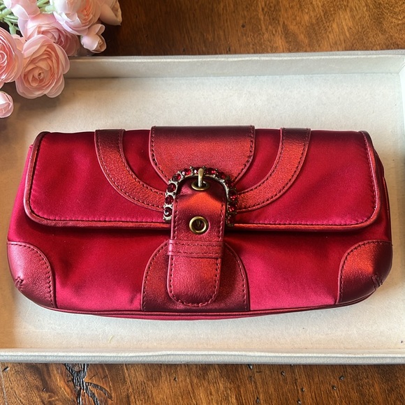 Isabella Fiore Red Satin Mini Evening Bag W/ Rhinestones and Metalic Detailing